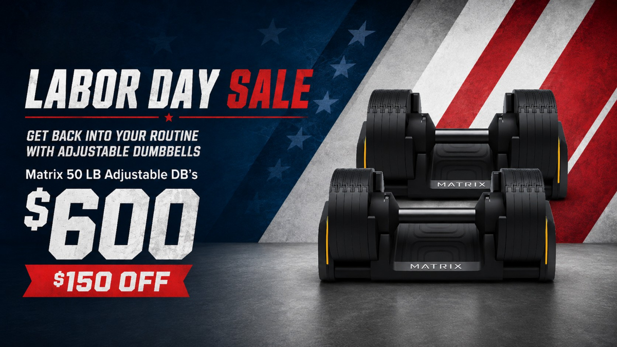 Matrix 50 Lb Adjustable Dumbbells Labor Day Sale Banner- $600