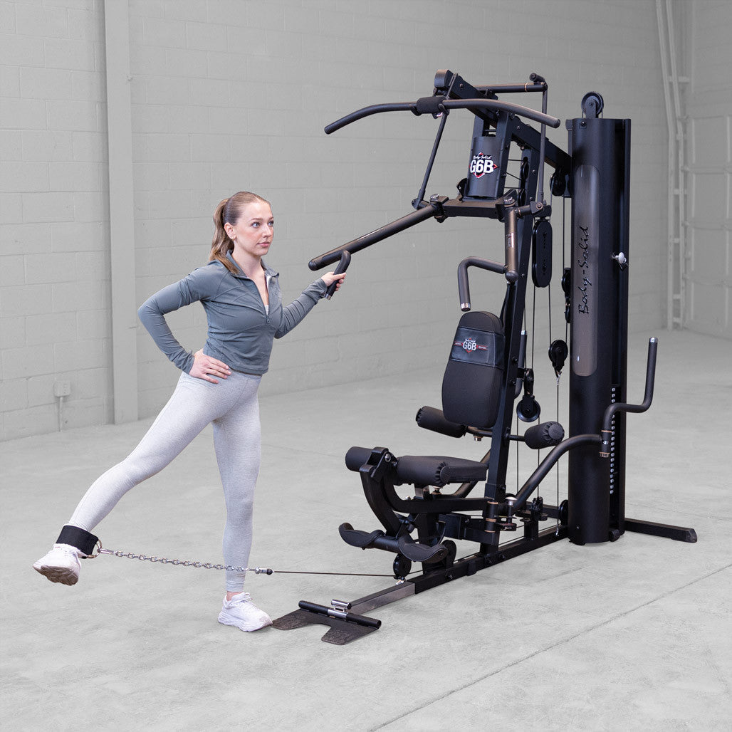 Body-Solid G6B Bi-Angular gym — high-pulley station detail