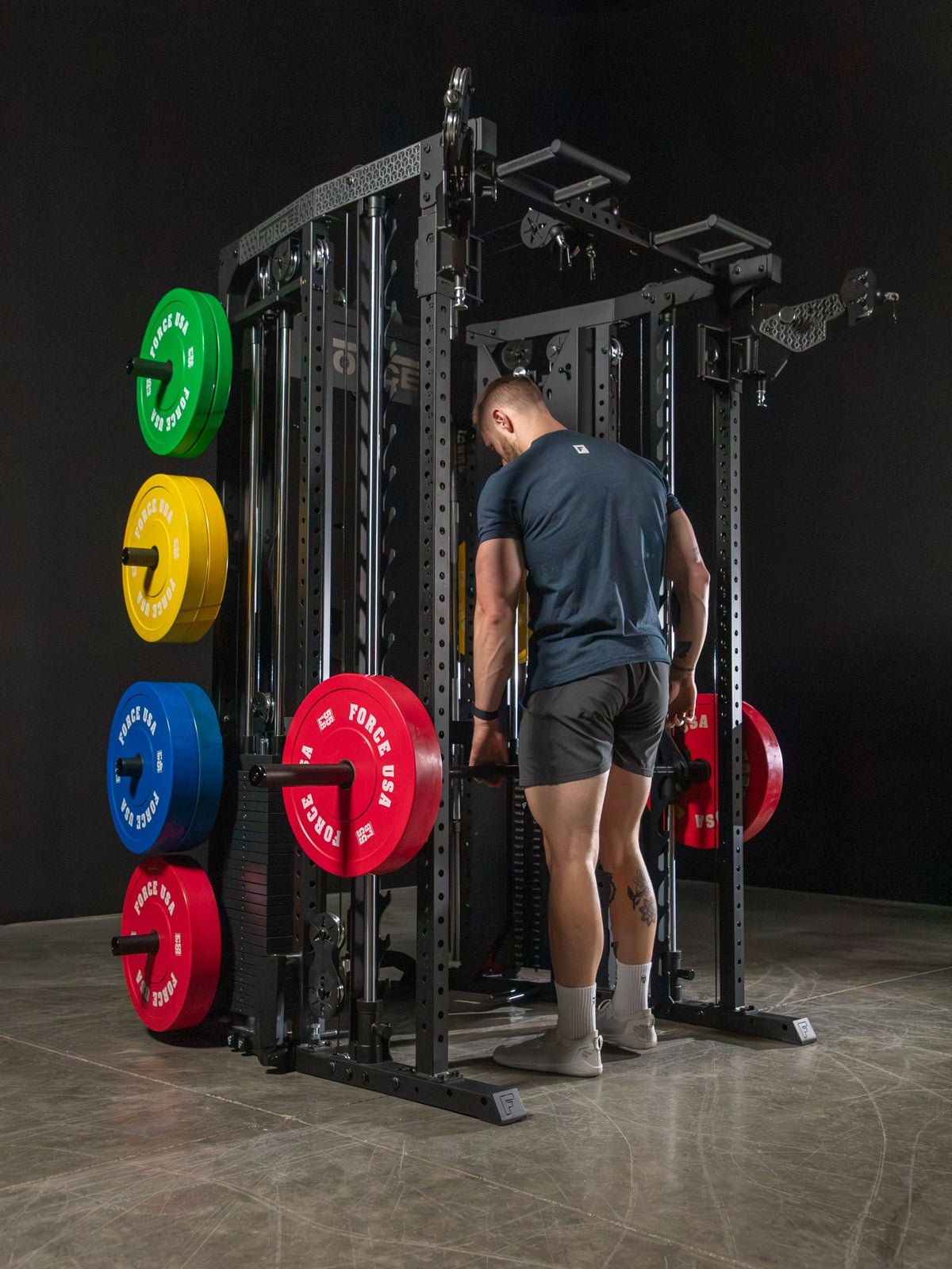 Force USA C10 All-In-One Trainer — athlete at barbell in rack