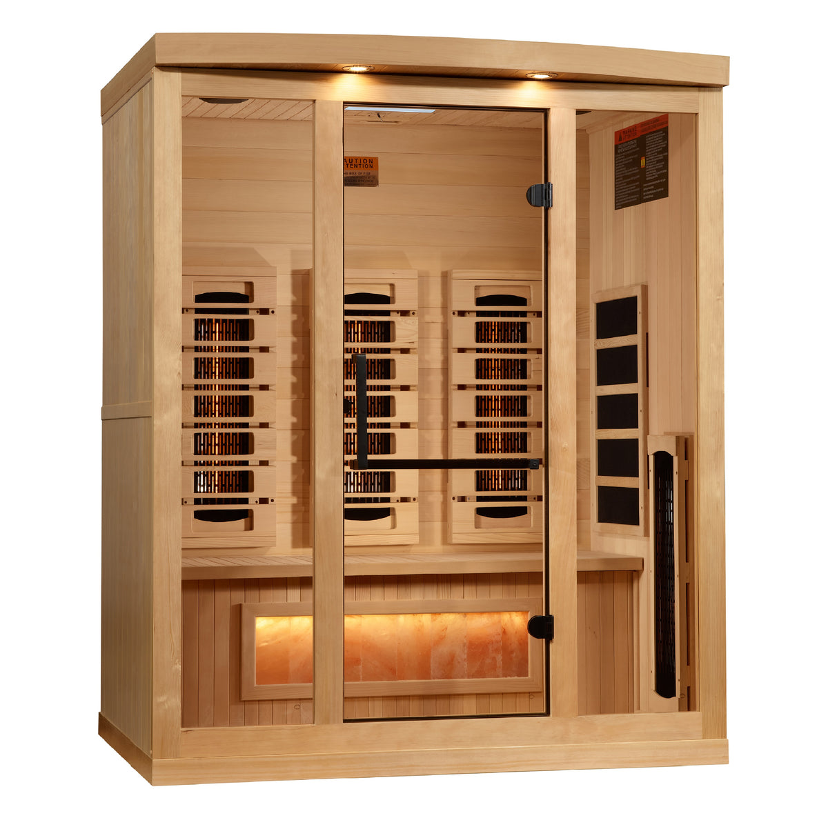 Angled right view of the three person cabinet