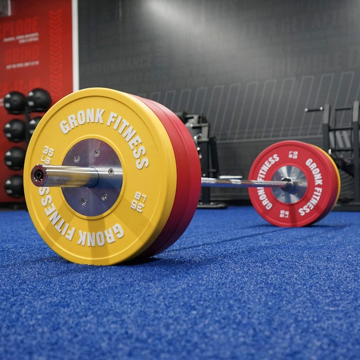 Gronk Fitness Olympic Bar & 290 lb Competition Bumper Plate Set