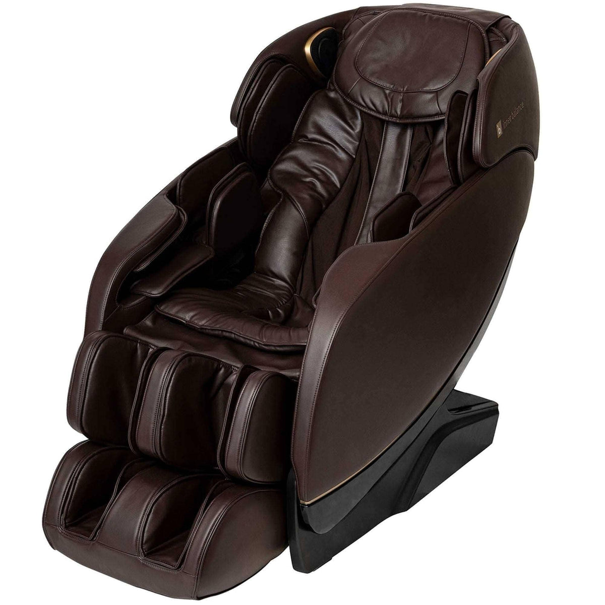 Jin 2.0 Massage Chair in dark brown leather, angled view