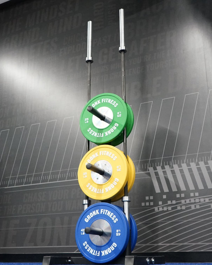 Gronk Olympic Weight Tree with 2 Bar Holder Gronk Fitness Products Dumbell racks, power block stand, plate and bar storage, kettlebell racks, ball racks 2_720x_8fb5eb27-f206-47fc-9bd1-9b22f559218a