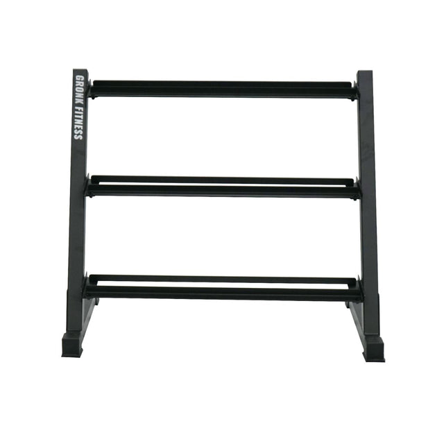 Gronk Fitness 3-tier dumbbell rack — empty studio front view