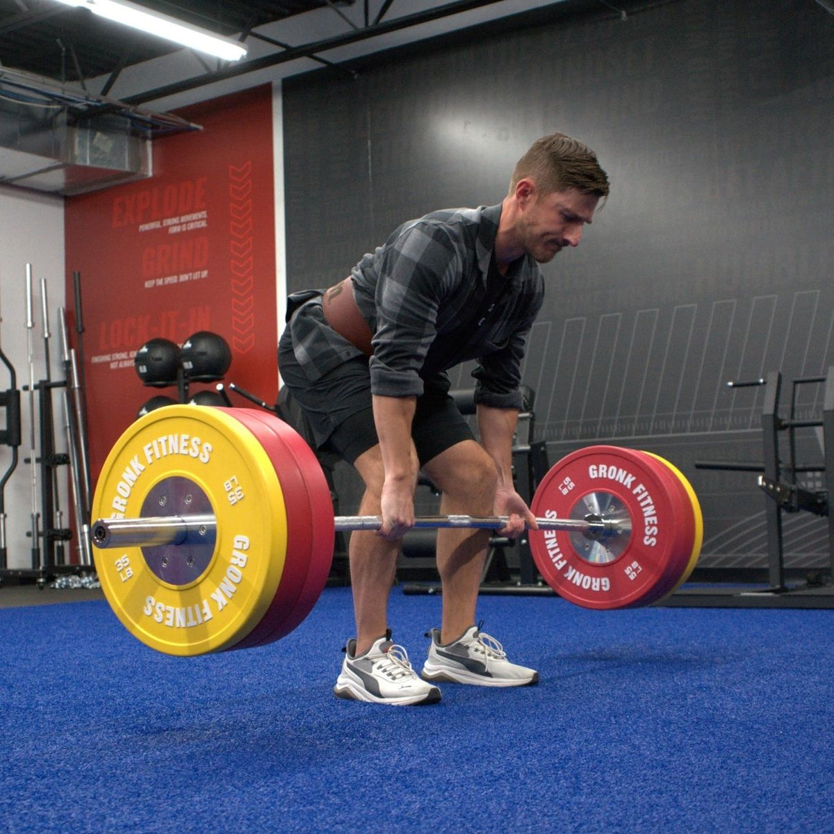 Gronk Fitness Olympic Bar & 290 lb Competition Bumper Plate Set