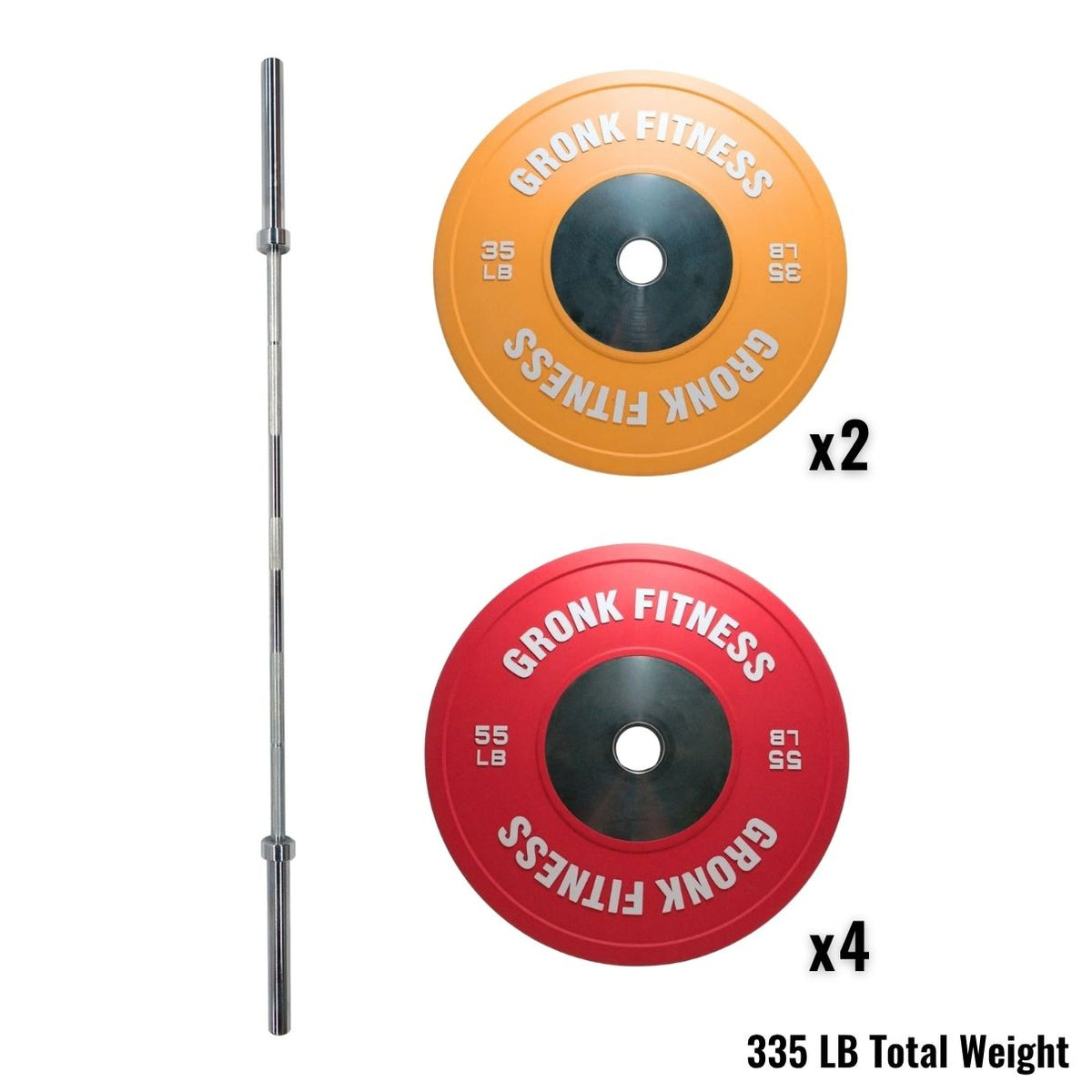 Gronk Fitness Olympic Bar & 290 lb Competition Bumper Plate Set