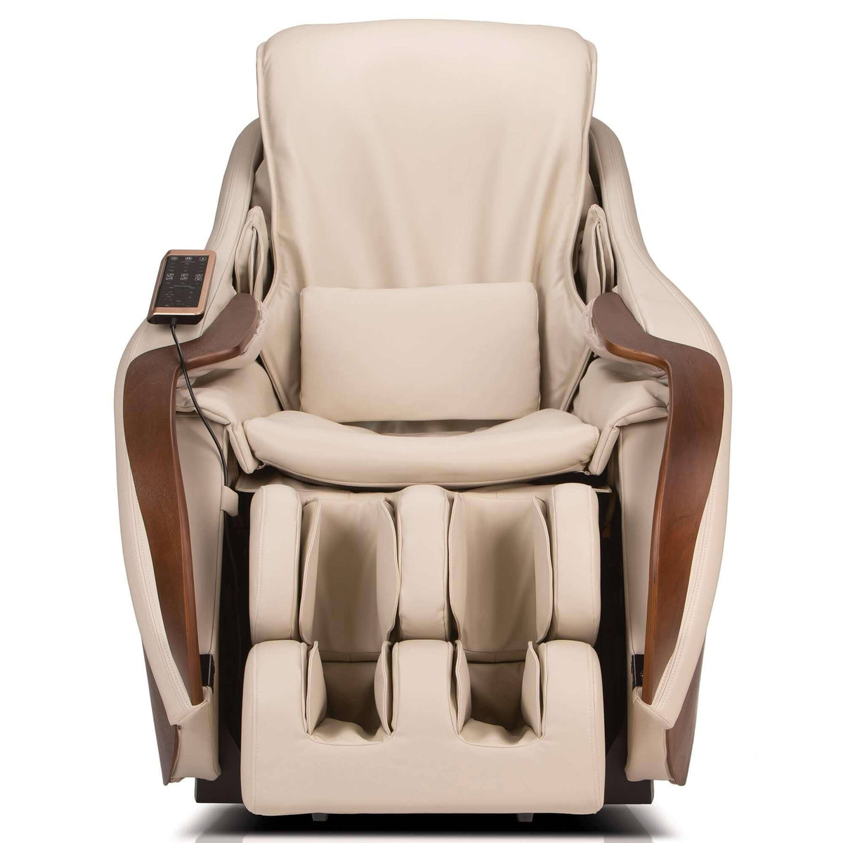 D.Core Cirrus-JP Massage Chair front view with remote on armrest