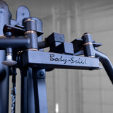Body-Solid G9B Multi-Station Gym - close-up of cable pulley attachment and Body-Solid branding plate