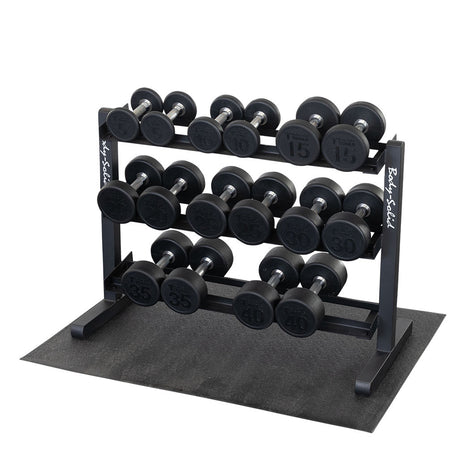 Body-Solid GDR363B 3-Tier Dumbbell Rack — loaded studio view