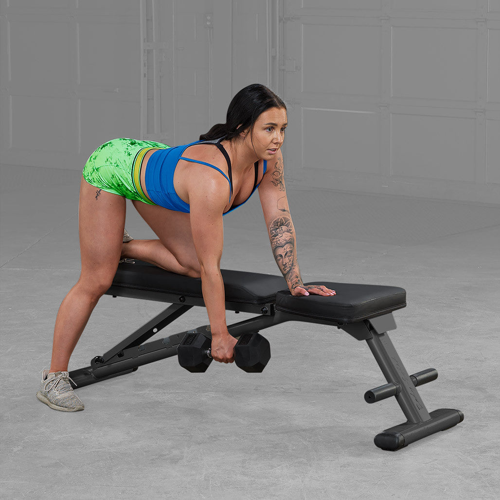 Body-Solid GFID225B Commercial Folding Bench — transport wheels