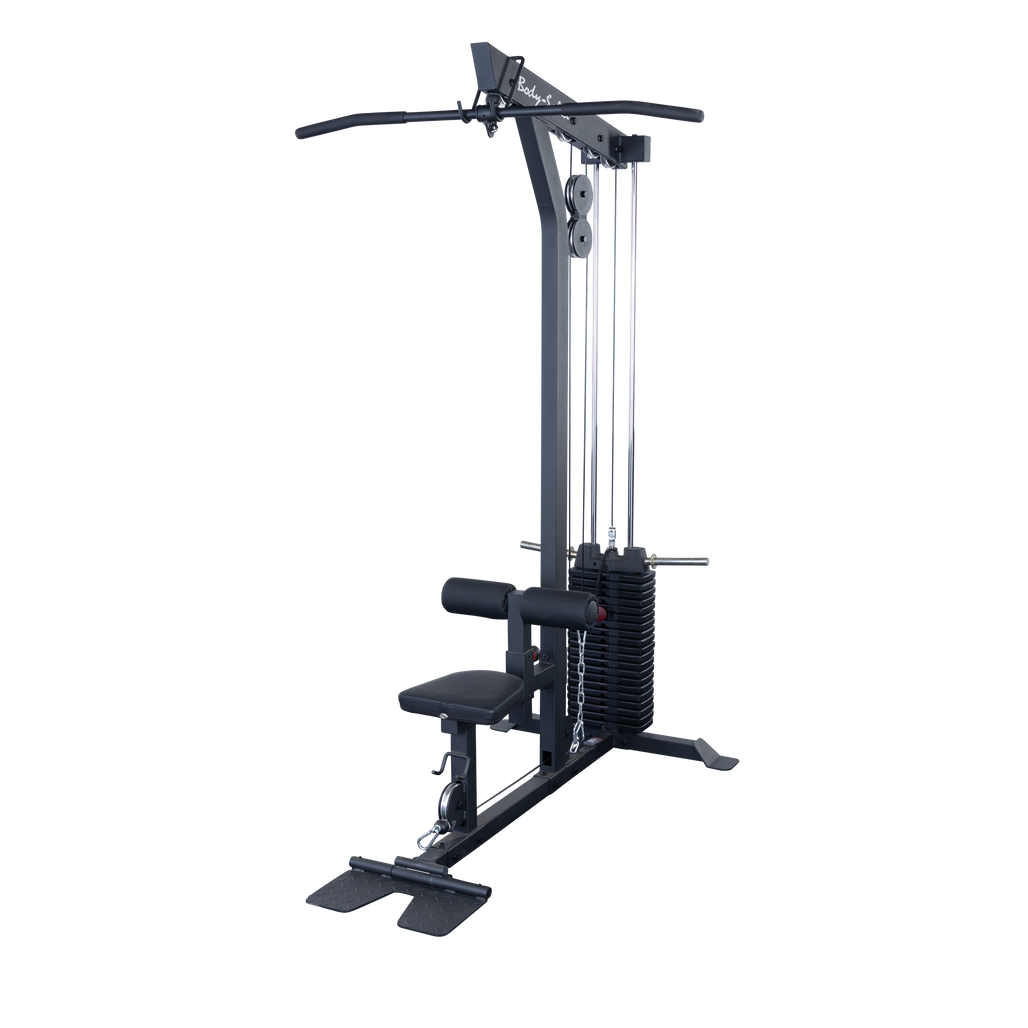 Body-Solid GLM85B Pro Lat/Low Row Machine — side view of cable and pulley system