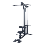 Body-Solid GLM85B Pro Lat/Low Row Machine — front three-quarter view with plate-loaded weight horn