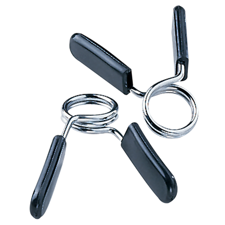 Pair of Body-Solid 1-inch spring collars with chrome coils and black rubber-coated handles