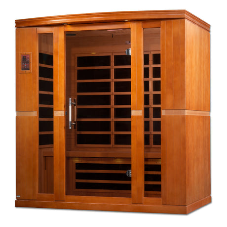 Angled left view of the four person cabinet and glass side panels