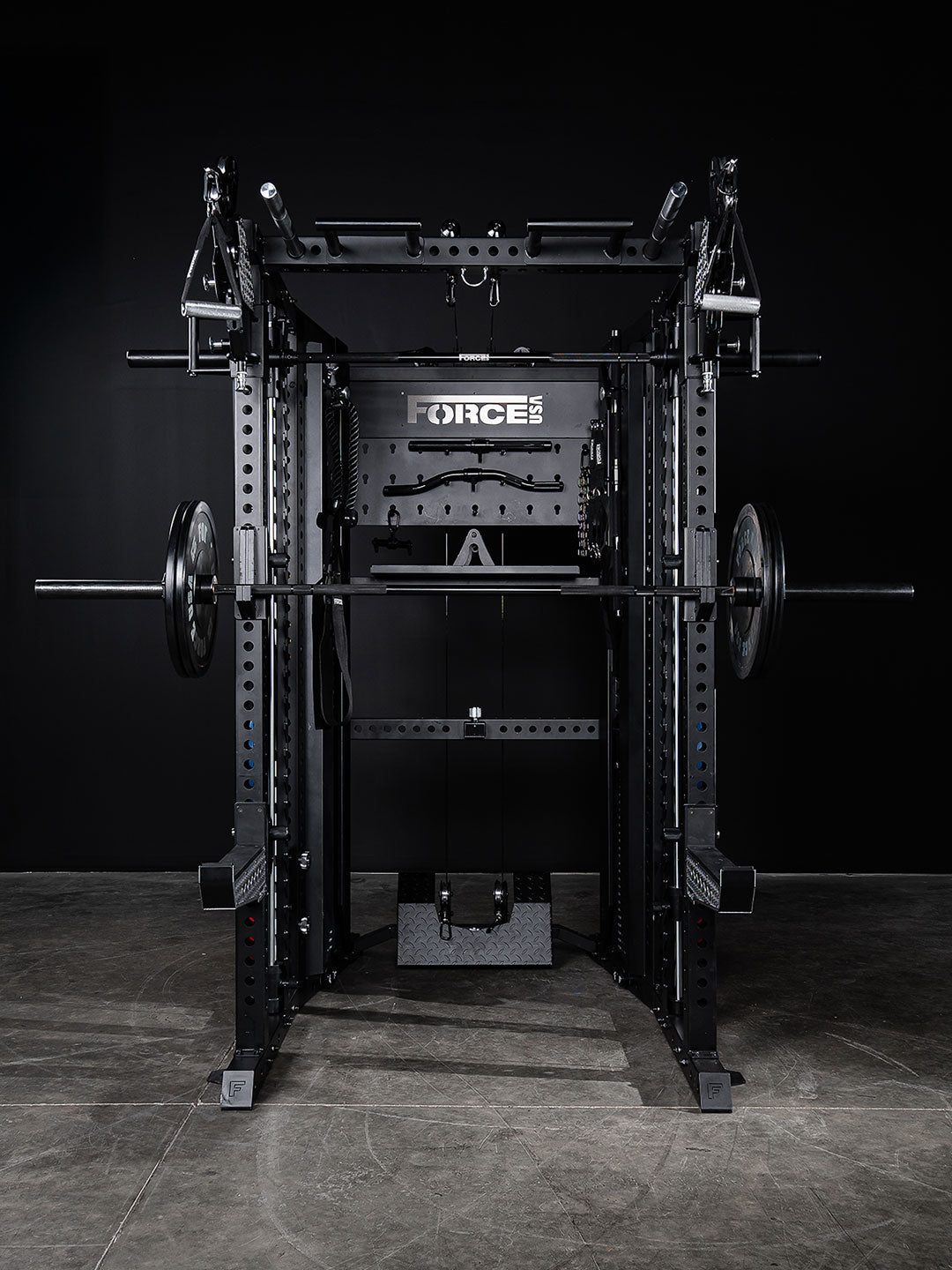 Force USA C20 All-In-One Trainer — front view with barbell