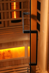 Black towel bar door handle on the tempered glass door