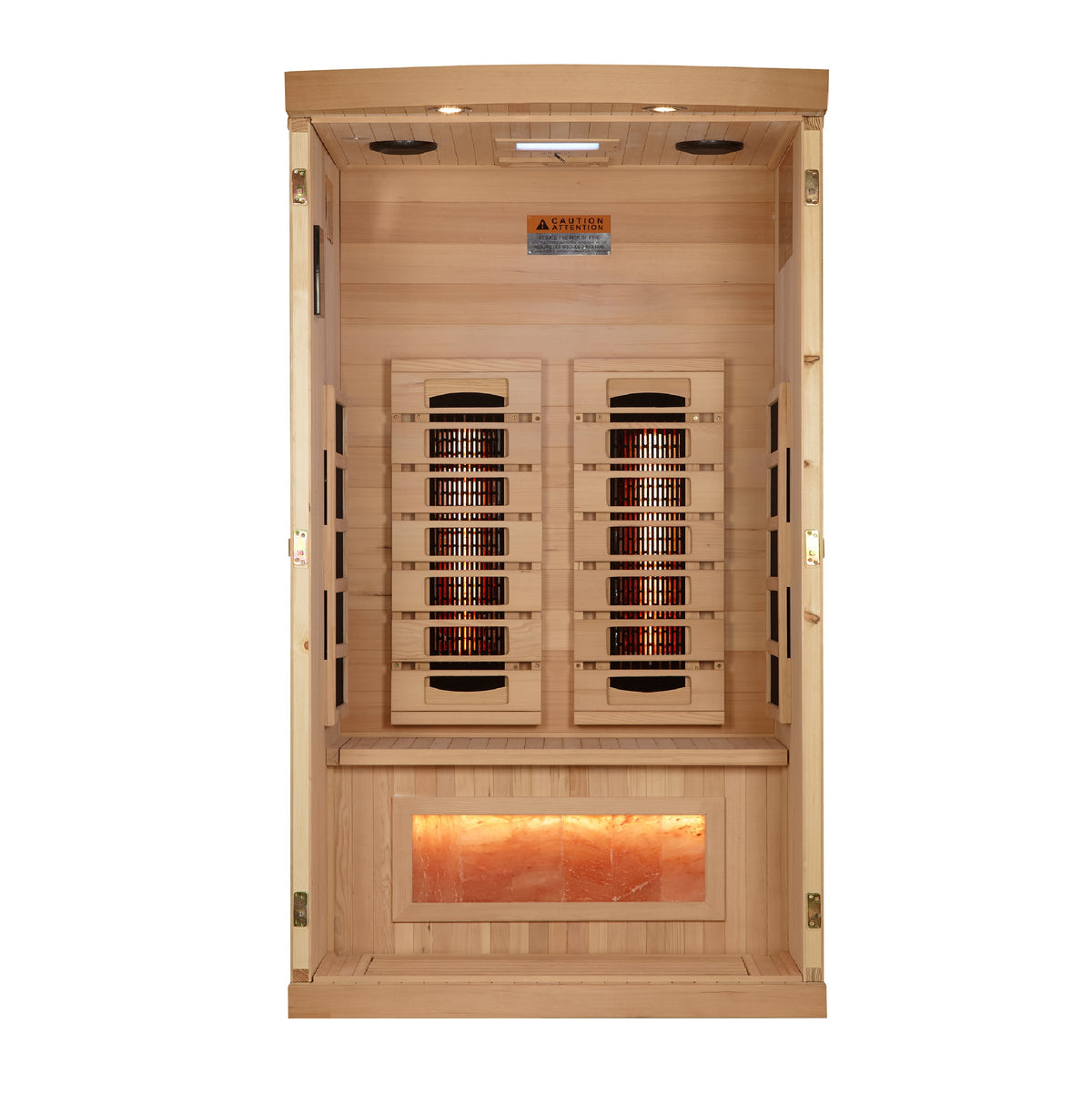 Front removed to show the bench, back-wall heaters and salt bar