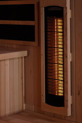 Near infrared heater mounted on the side wall beside the bench