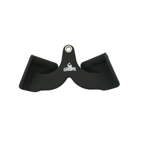 Gronk Fitness black neoprene close-grip cable handle with steel eyelet and cupped hand grips, front view
