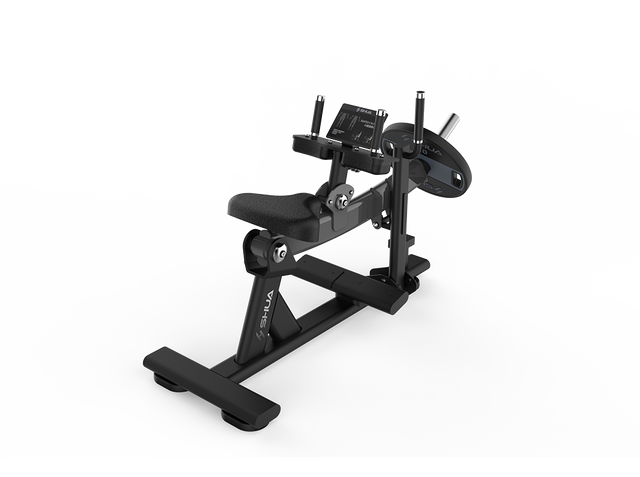 Shua G6910 Seated Calf Raise plate loaded machine, studio render 1 of 3