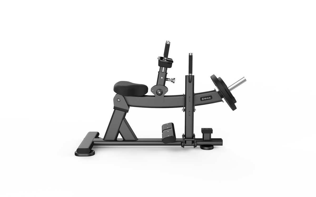 Shua G6910 Seated Calf Raise plate loaded machine, studio render 2 of 3