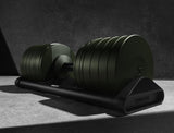Nuobell Adjustable Dumbbell 100lb Tactical Green SMRTFT Dumbbells smrtft-adjustable-dumbbell-100lb-hero-angle