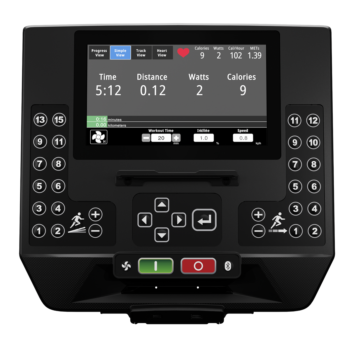 Star Trac 6TR Apex LCD+ treadmill console — front view