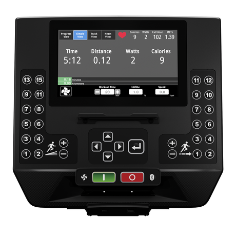 Star Trac 6TR Apex LCD+ treadmill console — front view