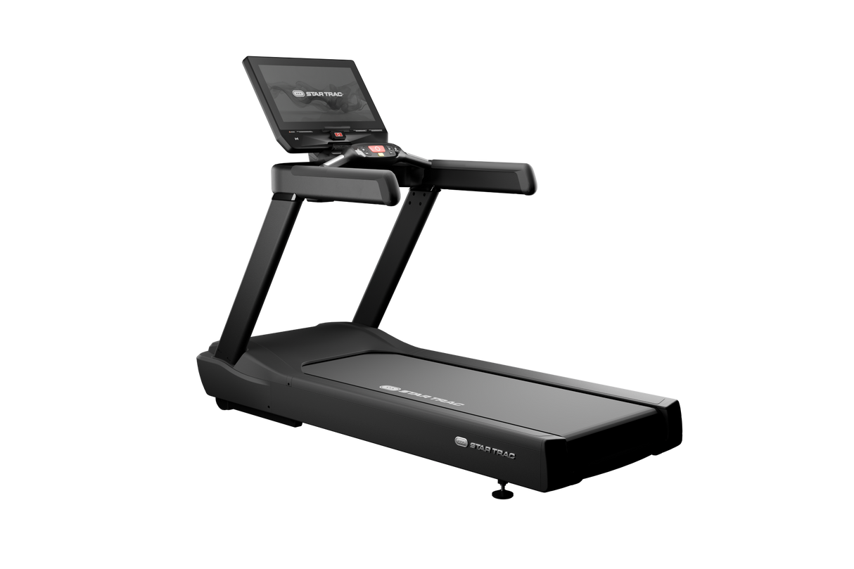 Star Trac 8TRx treadmill with 24-inch touch console — 45-degree left view