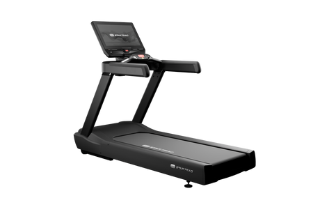 Star Trac 8TRx treadmill with 24-inch touch console — 45-degree left view