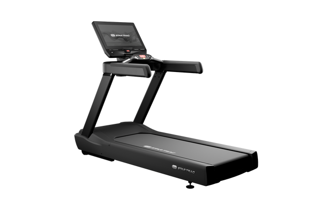 Star Trac 8TRx treadmill with 24-inch touch console — 45-degree left view